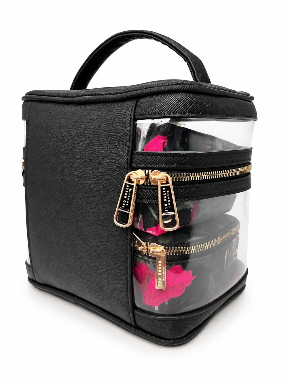 Ted Baker London 4 Piece Floral Travel Cosmetic Bag Set Clear Train Case NWT